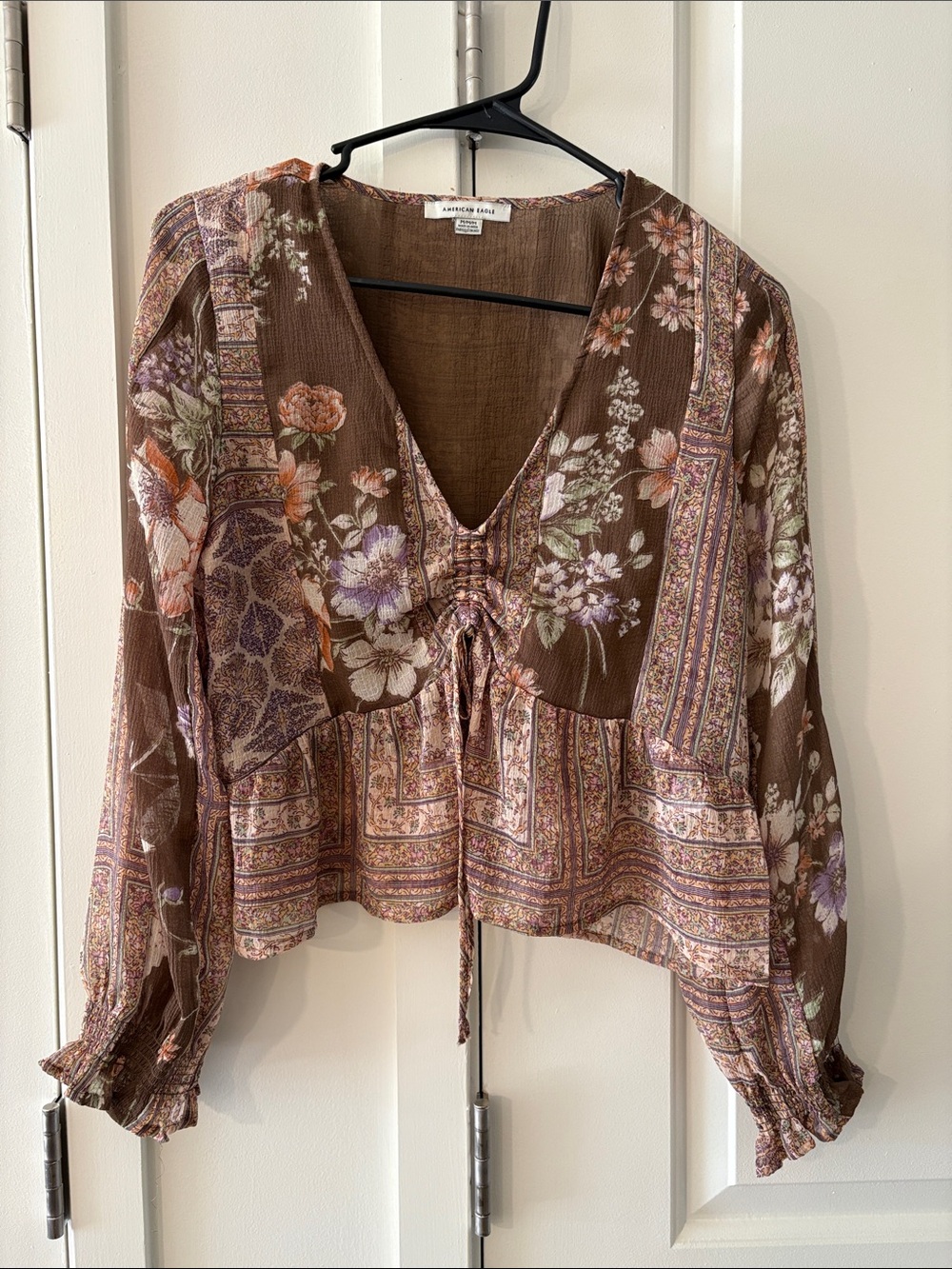 Americsn Eagle Floral Peasant Blouse - Brown
